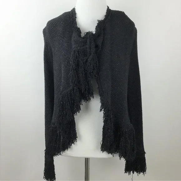 NWT Zara Studio Black Metallic Fringe Cardigan s - Picture 2 of 9